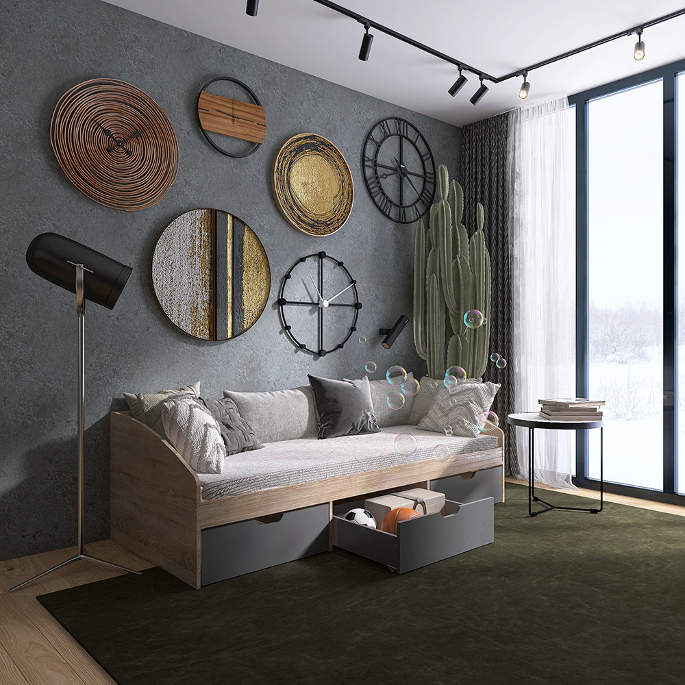 Ліжко односпальне з ящиками Еверест Комфорт 3 193х84х59 см Дуб сонома/Графіт (DTM-073835) Львів - фото 3