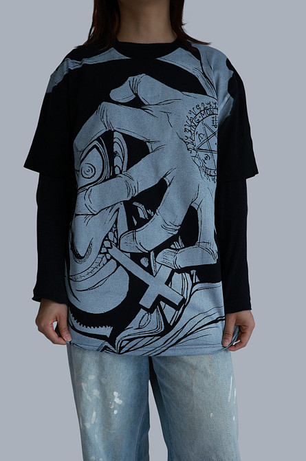 Футболка чоловіча з принтом аніме Аніме Хеллсінг Ултімате Алукард оверсайз (S/M/L) Черний Дніпро - фото 1