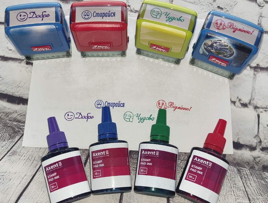 Набір штампів Shiny "Оцінки" для садка і школи + набір штемпельних фарб Київ - фото 1