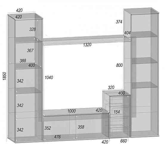 Стенка в гостиную под ТВ Эхо-2, Дуб Конкордия, 2160х420х1850 Львов