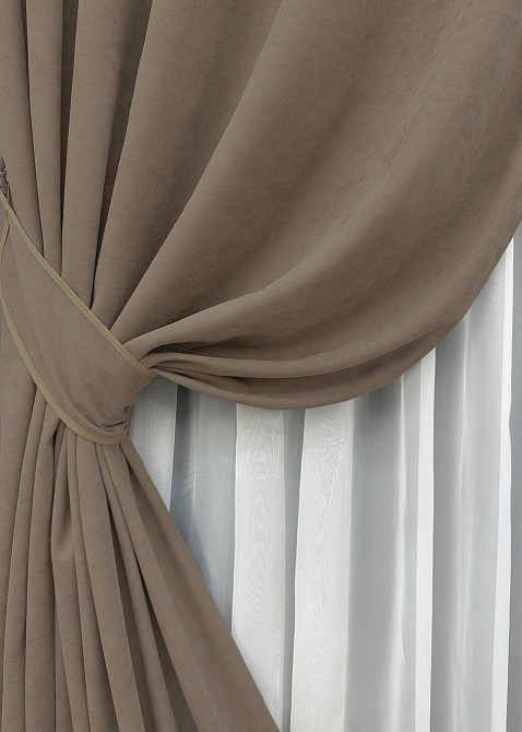 Комплект готових штор VR-Textil Мікровелюр Petek YL № 1701ш Капучино 150х295 см 2 шт (33-0602) Київ - фото 13