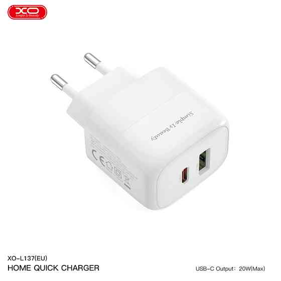 Мережевий зарядний пристрій XO L137 PD20W/QC18W 1USB-A+1USB-C білий Львів