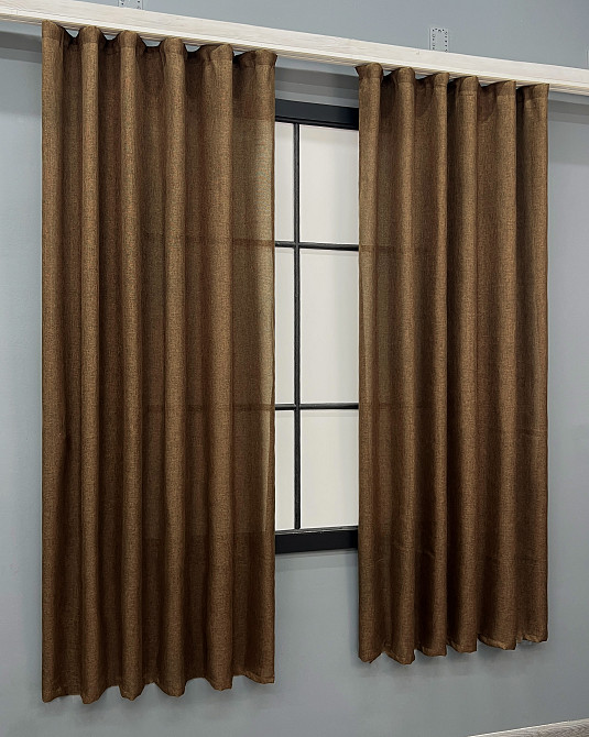 Комплект коротких штор VR-Textil Льон Мішковина № 1922ш Коричневий 130х170 см 2 шт (35-0433) Київ - фото 3