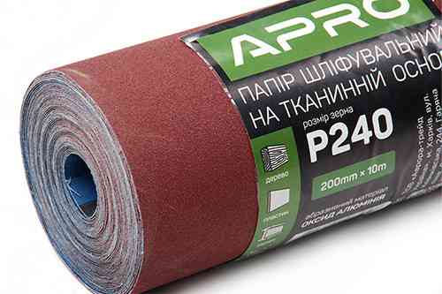 Папір шліфувальний P240 рулон 200 мм*10 м (тканинна основа) APRO Рівне