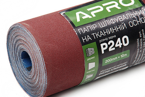 Бумага шлифовальная P240 рулон 200мм*10м (тканевая основа) APRO Ровно - изображение 1