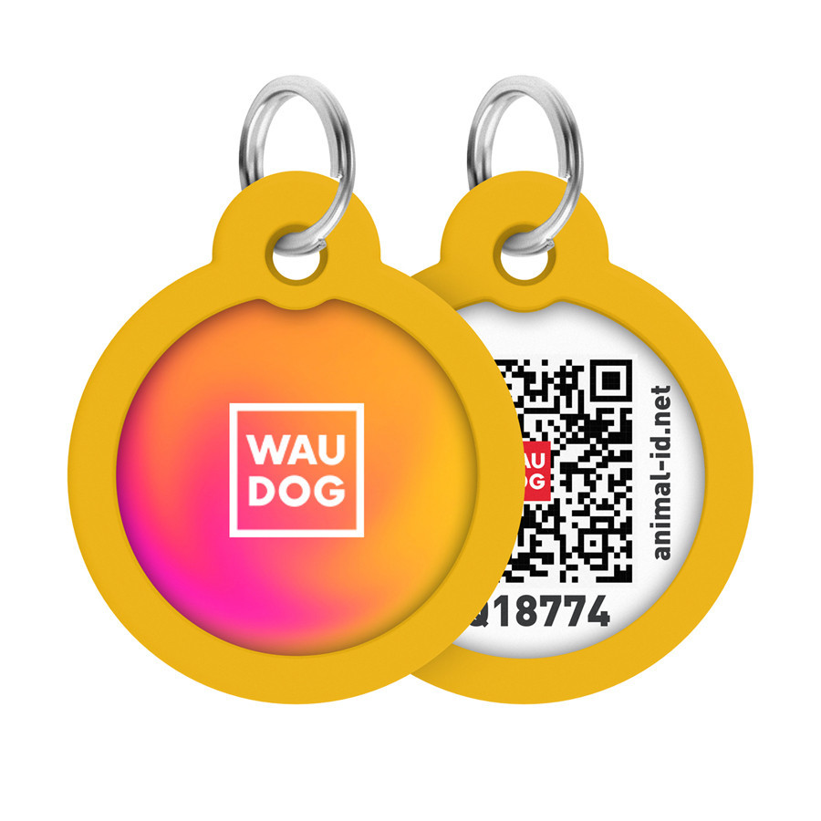 Адресник для собак і котів металевий WAUDOG Smart ID з QR паспортом, малюнок "Градієнт помаранчевий", коло, Д 30 мм Київ - фото 1