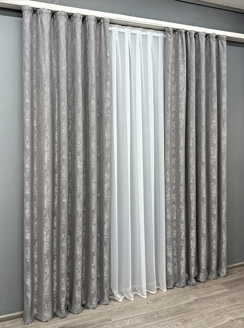 Комплект готовых штор VR-Textil Жаккард Sultan YL № 1212 ш Серый 150х270 см 2 шт (33-0037) Киев - изображение 4