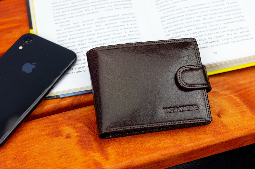 Чоловіче коричневе портмоне з натуральної шкіри Marco Coverna Київ - фото 9