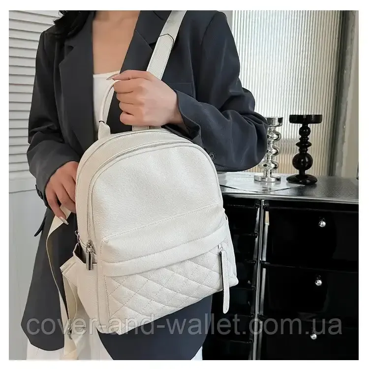 Женская сумка-рюкзак из натуральной кожи в белом цвете Puos Киев - изображение 6