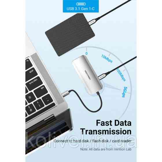 Док-станція USB3.1 Type-C --> HDMI/USB-C Gen 1/USB 3.0x3/PD 100W Hub 6-in-1 Vention (TOFHB) Київ