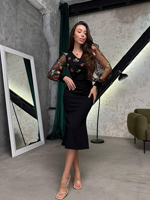 Женское нарядное платье Креп-дайвинг + сетка с вышивкой 50/52 Одесса - изображение 2