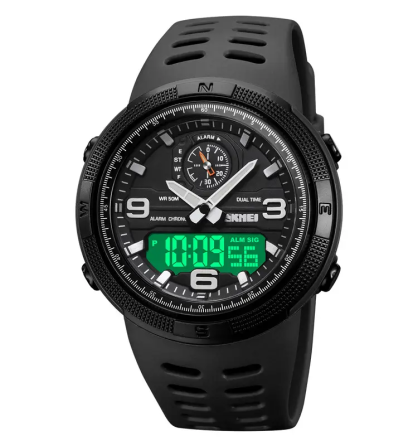 Чоловічий спортивний годинник Skmei 1655 (Чорний з білим табло) Вінниця