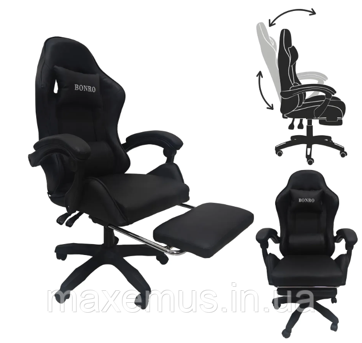 Кресло с регулировкой спинки В 945 с подставкой для ног кресло для геймера компьютерное черное Мостиска - изображение 10