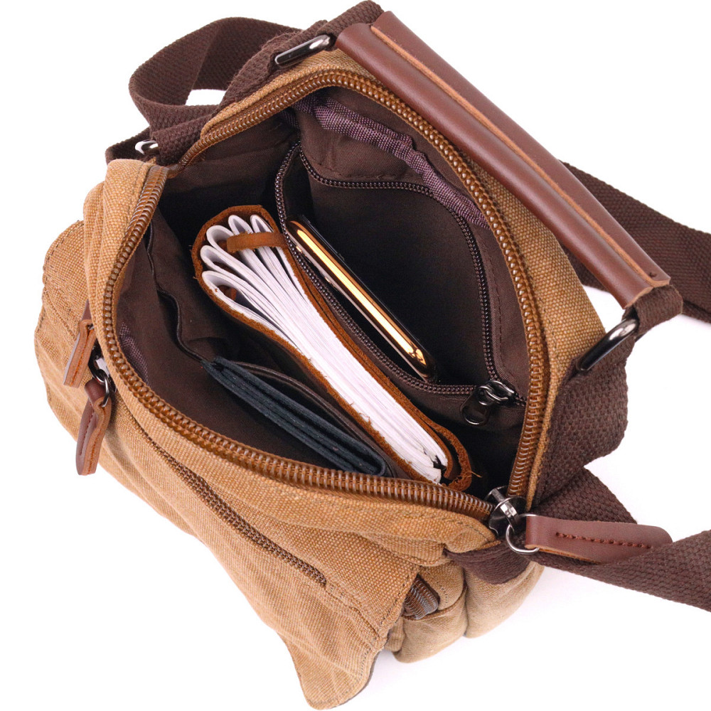 Невелика чоловіча сумка із щільного текстилю Коричнева (Vintage) Київ - фото 1