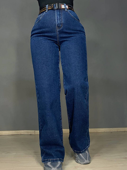 Джинси жіночі Derun 8198-8170 палаццо прямі з ременем сині, синій, 31, 31, 85 см, 110 см Київ - фото 1