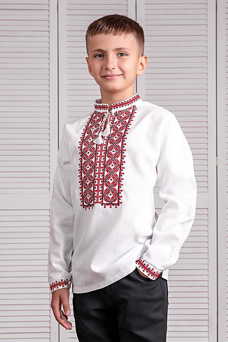 Вишиванка для хлопчиків лляна біла, з довгим рукавом топ 98 Київ - фото 1