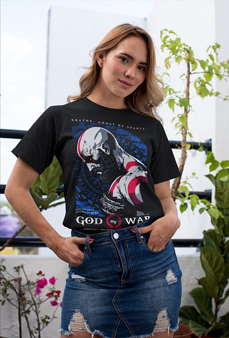 Футболка для хлопчика з аніме принтом Год Вар Кратос Гхост оверсайз (зріст від 165 до 180) Чорний AnimeJ0076m Дніпро - фото 3