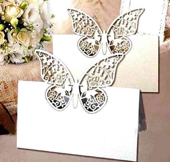 Картки для гостей з метеликами 10 штук 9 на 8 см білий Київ