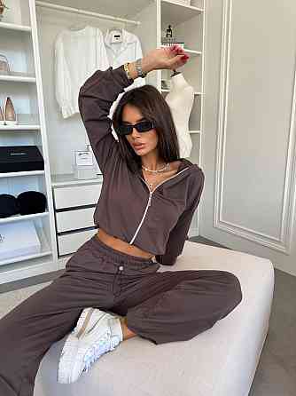 Женский прогулочный костюм двойка: зип худи и штаны двунитка Шоколад, 42/44 Одесса
