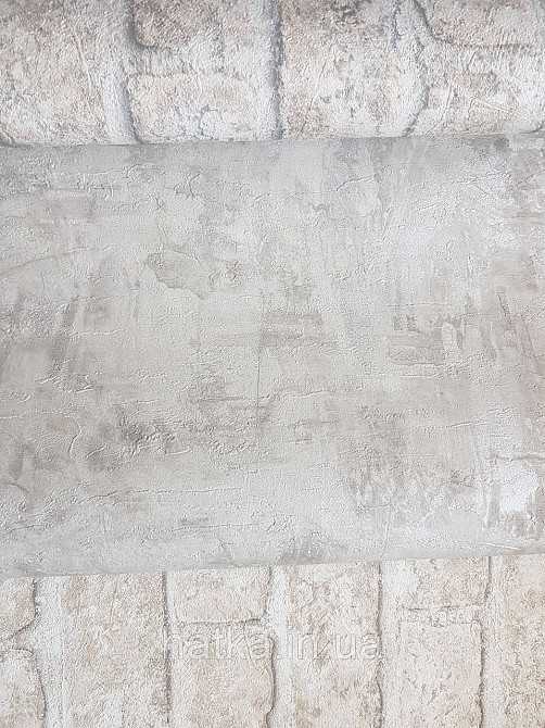 Шпалери вінілові на флізеліні Grandeco Anastasia метрові під штукатурку під бетон бежево-сірий перламутр Київ - фото 3