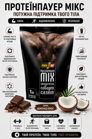 Комплексный протеин Power Pro Protein Power MIX, 1 кг - Шоколад-кокос Киев