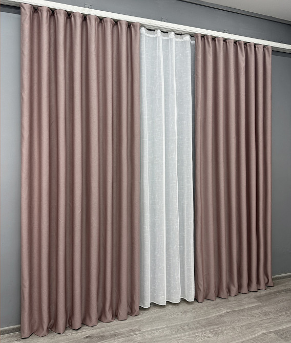 Комплект штор VR-Textil рогожка преміум TERRA LUXE 200х270 2шт і Тюль 600х270 1863ш-115т пудровий з білим 71-080/7 Київ - фото 3