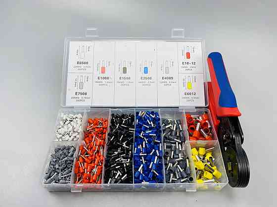 Набір наконечників для автопроводу 1200шт (8 видів)+ обтискні щипці 6 граней, набір обтискних інструментів Мукачево