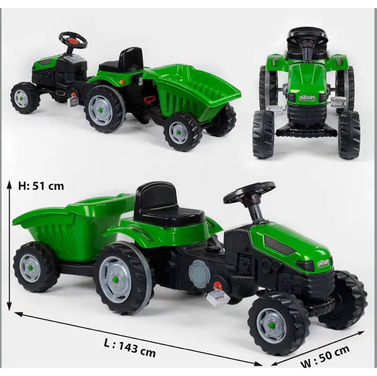 Дитячий педальний трактор з причепом Pilsan зелений на педалях для дітей Київ - фото 6