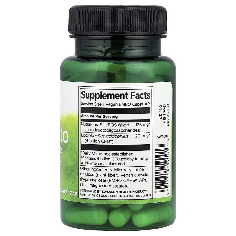 Пробиотическая добавка Swanson ProLacto Acidophilus, 4 Billion CFU, 60 Vegan EMBO Caps® AP Луцк - изображение 2