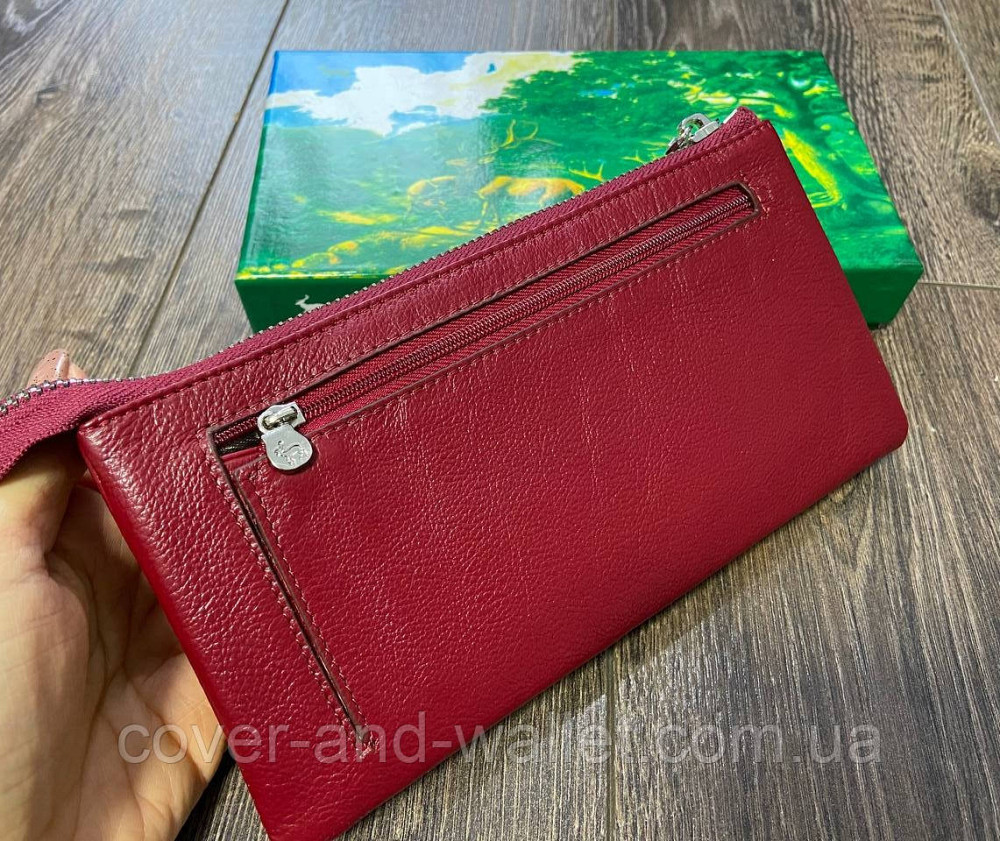 Женский кожаный кошелек клатч красного цвета на магнитах и молнии Marco Coverna MC 6052-2 Бордовый Киев - изображение 4