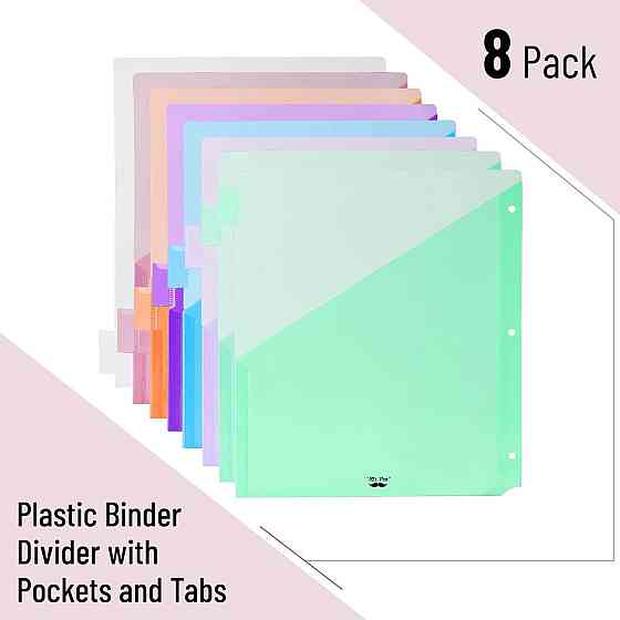 Роздільники для папок Mr. Pen з кишенями та вкладками 8 шт для 3-кольорового кільця формат Letter пастель Київ