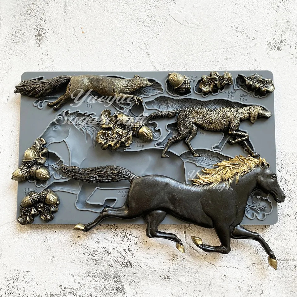 Молд силиконовый Лошадь лисица собака желуди 250 на 150 мм серый Киев - изображение 4