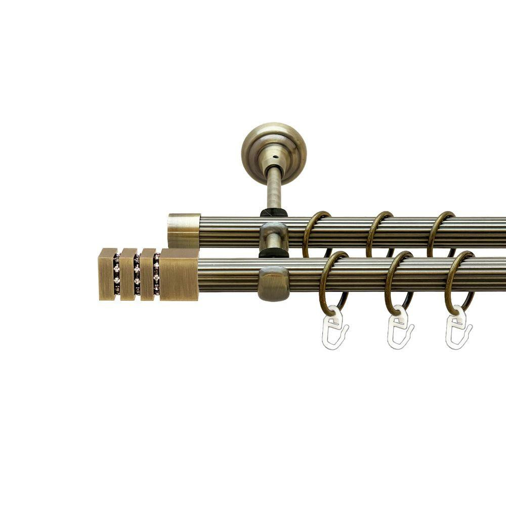 Карниз Orvit Ацтека металевий дворядний відкритий рифлена труба кільце металеве Антик 19\19 мм 240 см (00-00022059) Львів - фото 1