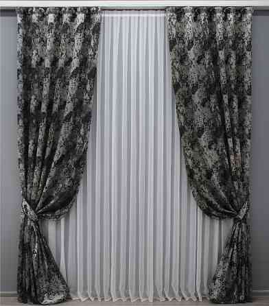Комплект готовых штор VR-Textil Мрамор Al-7 № 1461ш Серый с черным и какао 150х290 см 2 шт (33-0328) Киев