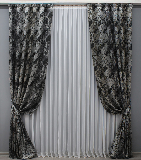 Комплект готовых штор VR-Textil Мрамор Al-7 № 1461ш Серый с черным и какао 150х290 см 2 шт (33-0328) Киев - изображение 2