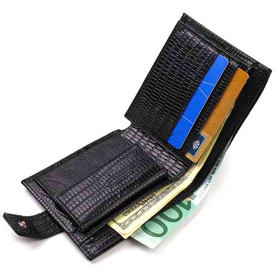 Оригінальний фактурний гаманець горизонтального формату з натуральної шкіри з тисненням CANPELLINI 21771 Чорний Київ