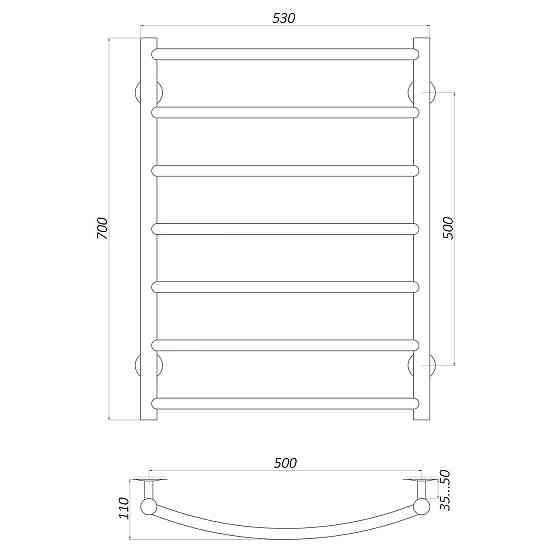 Рушникосушарка UNIO LD W 700-500-7 BLK Драбинка Дуга вода чорна (000021614) Київ