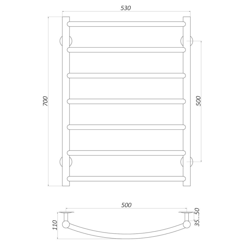 Рушникосушарка UNIO LD W 700-500-7 BLK Драбинка Дуга вода чорна (000021614) Київ - фото 5