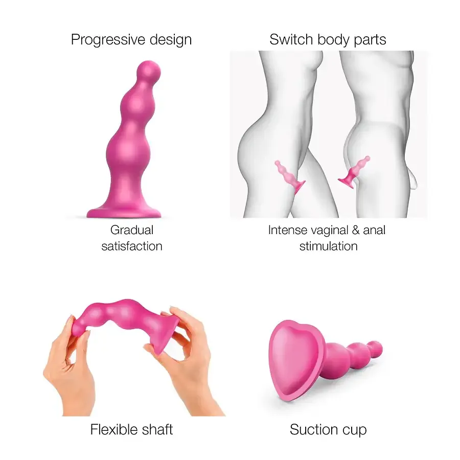 Насадка для страпона Strap-On-Me Dildo Plug Beads Framboise Metallic S Львів - фото 3