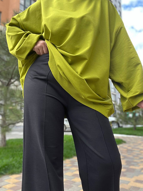 Костюм женский MY CITY 3044-8286 свитшот широкий оверсайз и брюки палаццо со стрелкой, зеленый, SM Киев - изображение 6