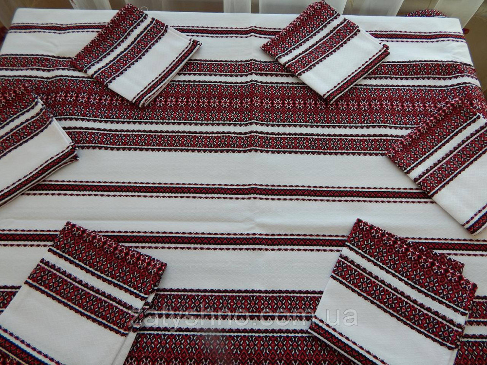 Червона скатертина вишита та 6 серветок червоних Київ - фото 1