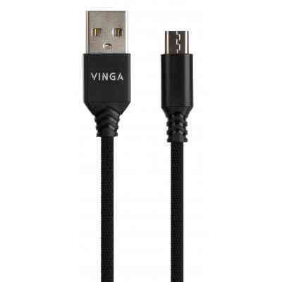 Дата кабель USB 2.0 AM to Micro 5P nylon 1m black Vinga (VCPDCMBN21BK) Винница