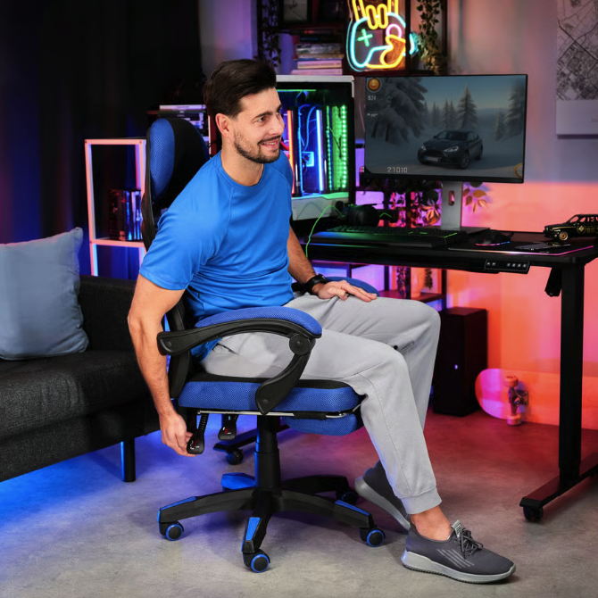 Геймерское компьютерное кресло черное с синим Sporte для дома, игровое кресло с выдвижной подставкой для ног Киев - изображение 5