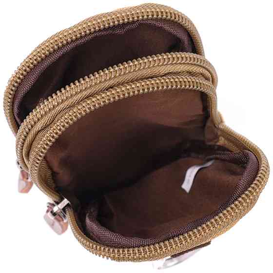 Вертикальная сумка-чехол на пояс с металлическим карабином из текстиля Vintage 22227 Песочный Киев