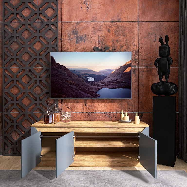 Тумба под телевизор Эверест Нордик ТВ-1500 Графит + Дуб крафт золотой (DTM-5542) Днепр - изображение 4