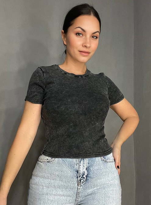 Футболка жіноча A-N 2747 варка тай-дай рубчик топ середня довжина базова one size, чорний, one size Київ - фото 13