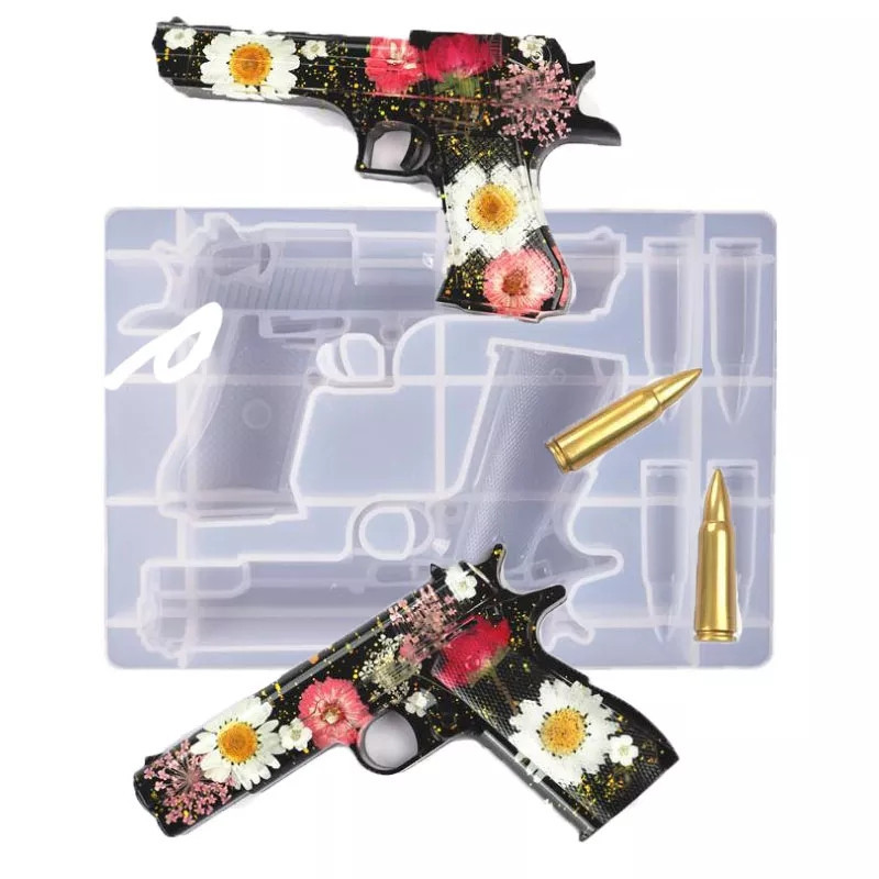 Молд силиконовый Пистолеты и патроны 175 на 120 мм серый Киев - изображение 3