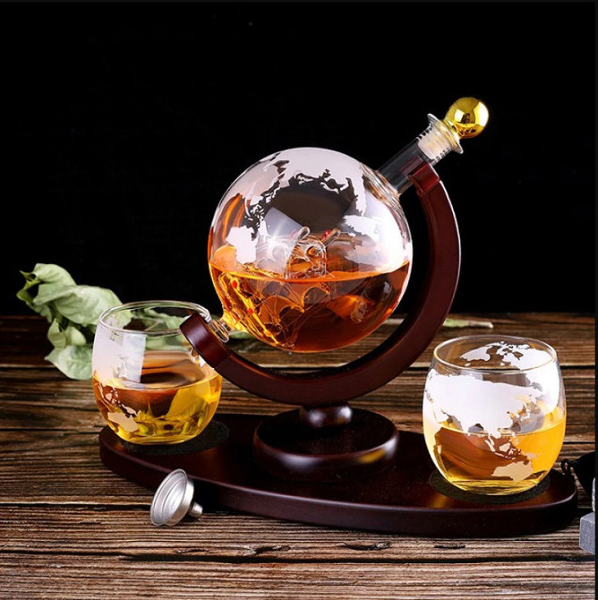 Набор Декантер Глобус 2 бокала 300 мл Штоф Графин на овальной подставке Кременчуг - изображение 2