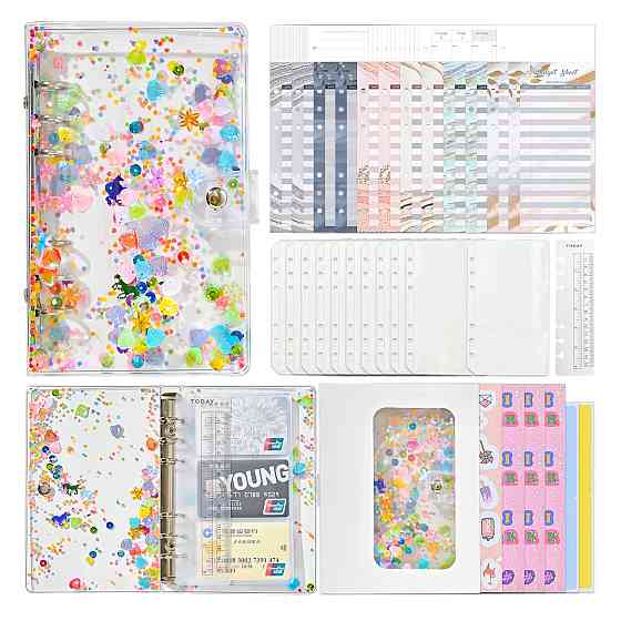 Блокнот-планер для финансов формат А6,планер бюджета и хранения денег,органайзер прозрачный с блестками Каменец-Подольский