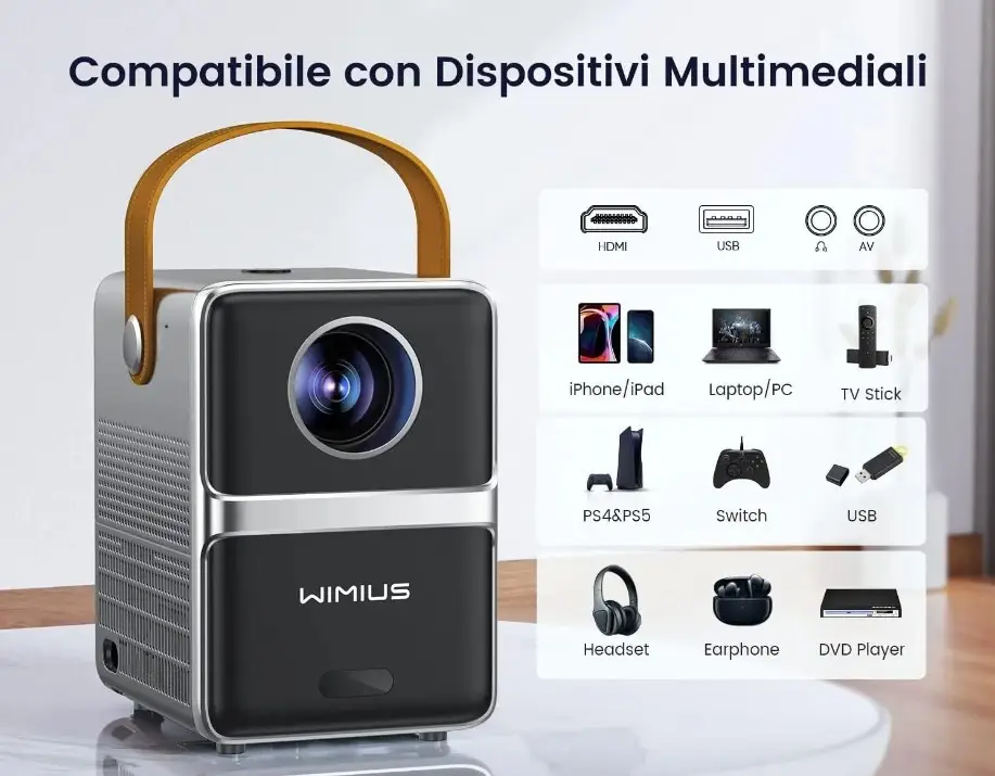 Проектор Wimius P61 міні для домашніх кінотеатрів з Wi-Fi Bluetooth 280 ANSI 1080P електричне фокусування Київ - фото 6